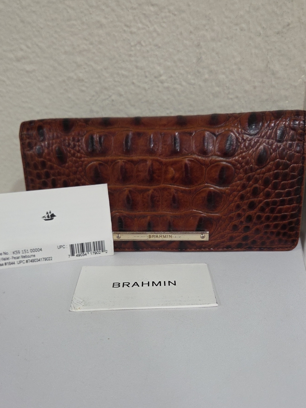 Brahmin Cognac Croc-Embossed Leather Card Holder